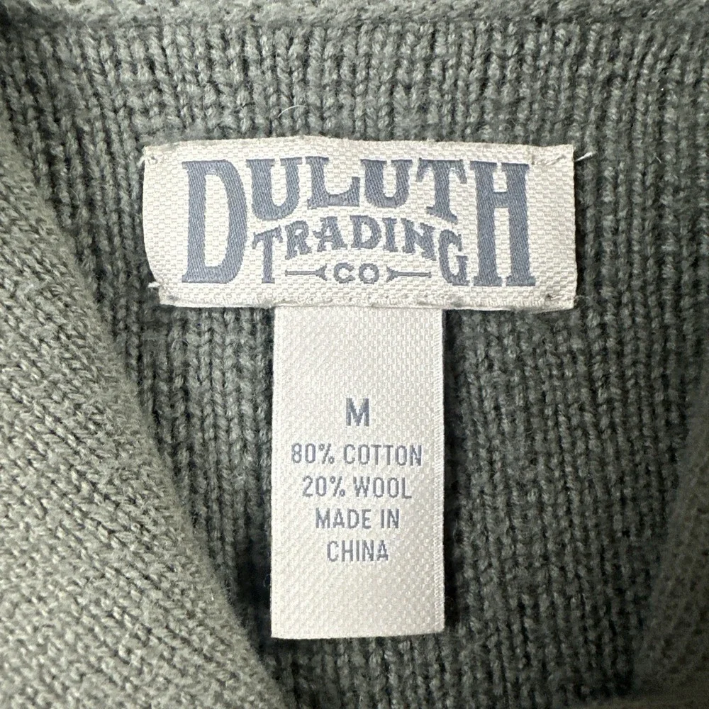 Duluth Trading Co Shawl Collar Infantry Sweater Men Medium Green Cotton Wool